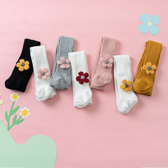 Children's flower pattern pantyhose for spring and autumn, cotton leggings for both boys and girls, high-waisted one-piece socks, wearable leggings