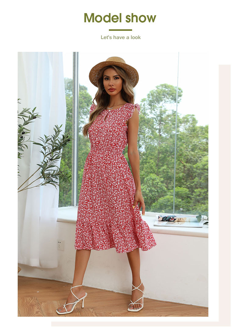 Vestido sin mangas con estampado floral rojo NSDMB102882