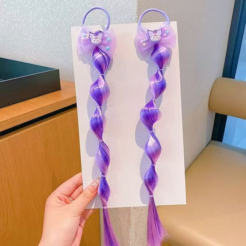 网红儿童假发泡泡辫子发圈彩色甜酷女孩卡通蝴蝶结扎马尾头绳发饰|undefined