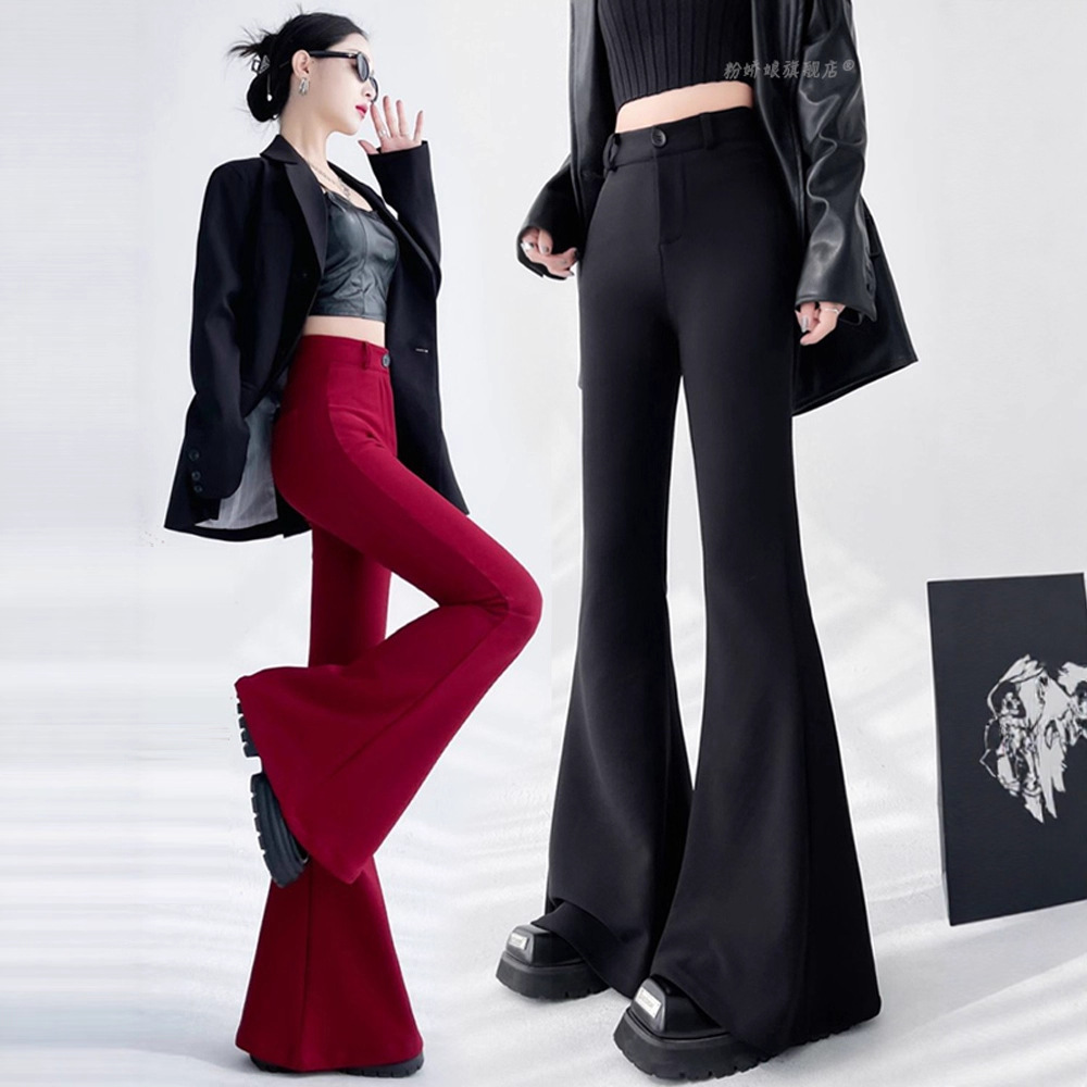 Flared Pants for Women, Autumn and Winter, Fleece-Lined, Thickened, High-Waisted, Slimming, Black Suit Pants, Casual, Extra-Long, Floor-Length, Bootcut Pants