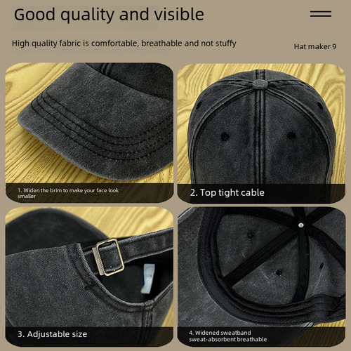 Large-brimmed 60-62cm duckbill cap, men's water-washed retro denim baseball cap, women's widened brim sun hat