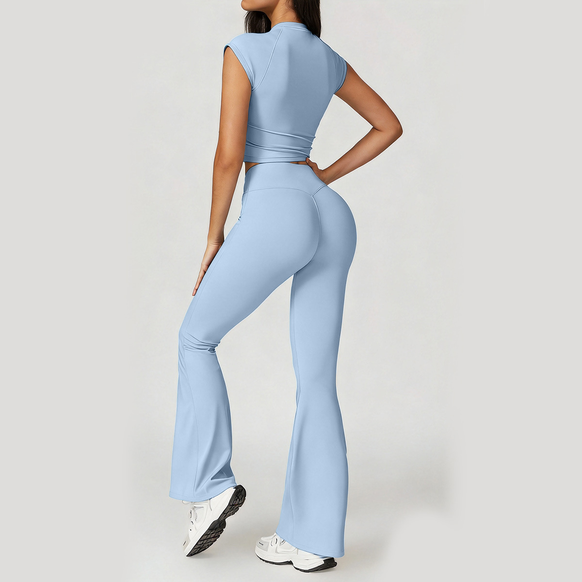 Europa y los Estados Unidos ajustado rápido y seco ropa de yoga set de mujer elevación de cadera entrenamiento deportivo de mangas cortas boquilla ropa de fitness
