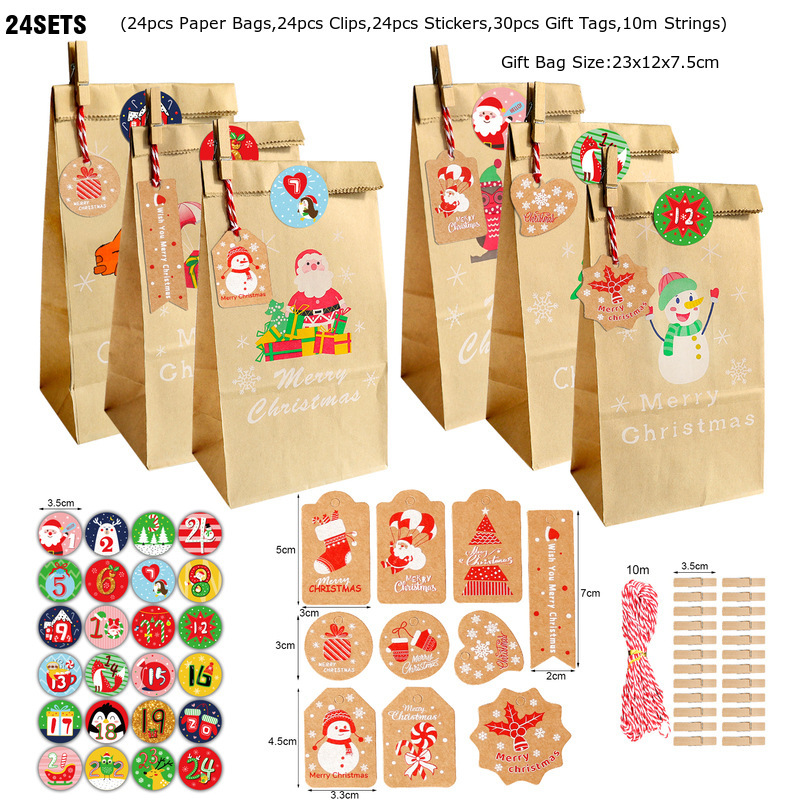 MC5-5 (24개 세트); 크라프트지; 크리스마스 어드벤트 캘린더 24개 세트 즉시 배송