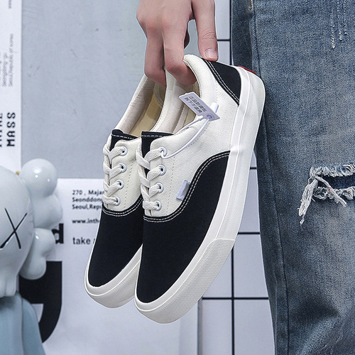 New color-blocked lace-up canvas shoes for men, trendy and versatile student sneakers, casual shoes for couples, low-top rubber shoes wholesale