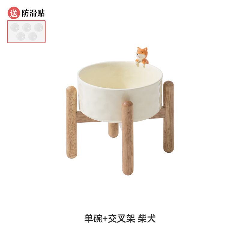 Cerámica pintada a mano mascota doble tazón alto pie anti-golpe cuello protección gato tazón gato comida tazón perro tazón al por mayor