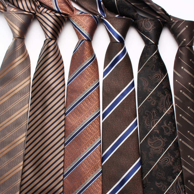New Brown series striped floral tie men's retro business fashion polyester silk hand tie wholesale