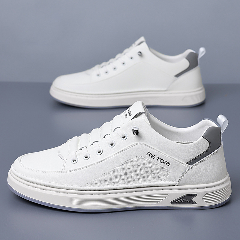 Zapatos de skate para hombres primavera 2026 nuevos zapatos deportivos casuales transpirables de cuero jóvenes moda coreana versátil zapatos blancos para hombres image 5