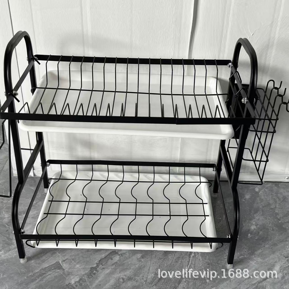 Cuchillo y palillos de gran capacidad de recipiente de agua de platos domésticos de tres capas calientes transfronterizos, estante de acabado de platos de cocina