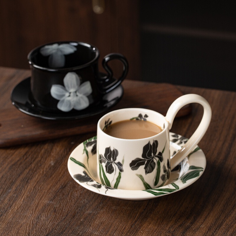 Iris Flower Ceramic Coffee Cup Accompanying Gift Best Friend Gift Advanced Sense Coffee Cup and Saucer Niche Delicate Afternoon Tea Cup