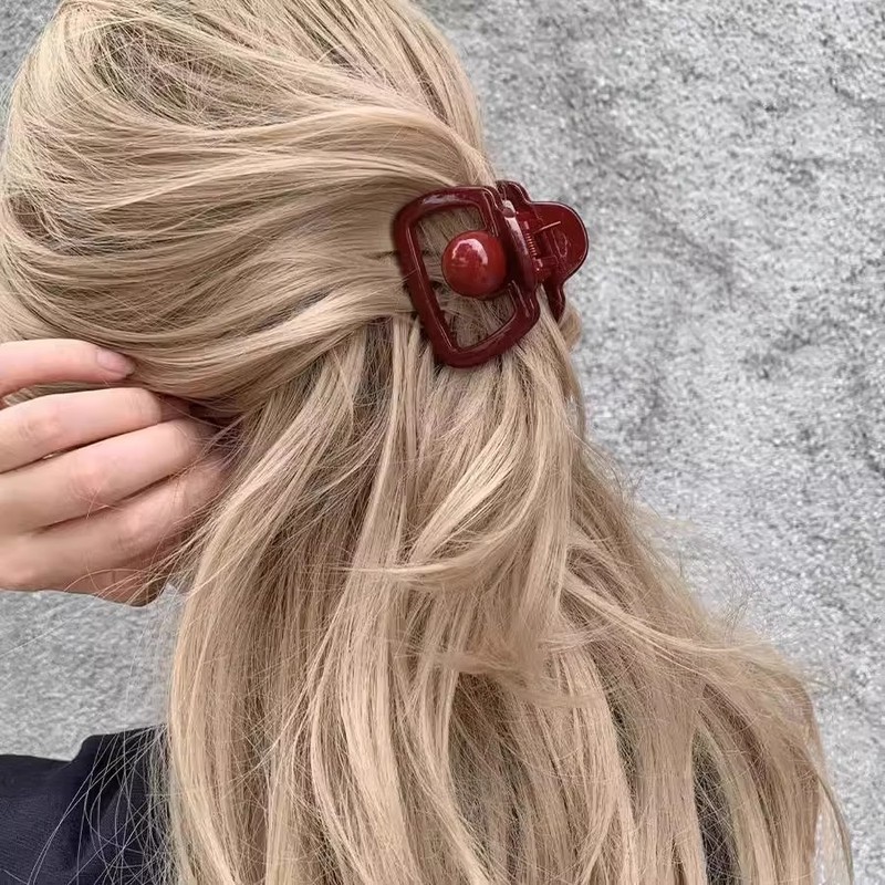 Angora Red Medium Clip Women's High-end Stylish Fashion Bow Lazy Style Half-hair Shark Clip Angora Red Medium Clip Women's High-end Stylish Fashion Bow Lazy Style Half-hair Shark Clip