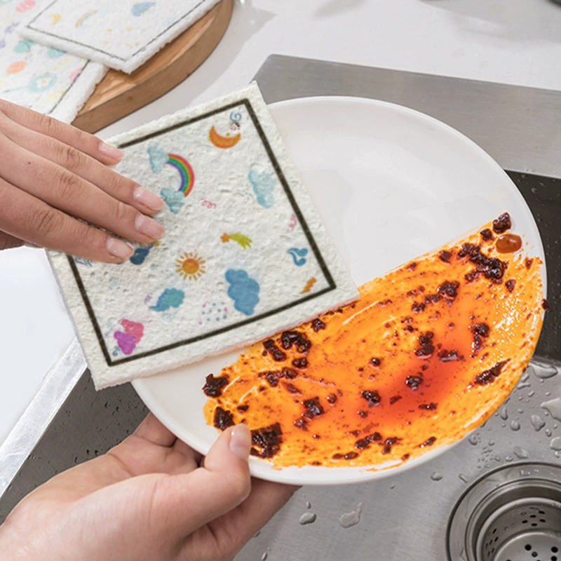 Древесная масса Хлопок Ткань для мытья посуды Кухонная Абсорбирующая маслостойкая моющая салфетка Скатерть Сжатая древесная масса Губка Ткань для мытья посуды