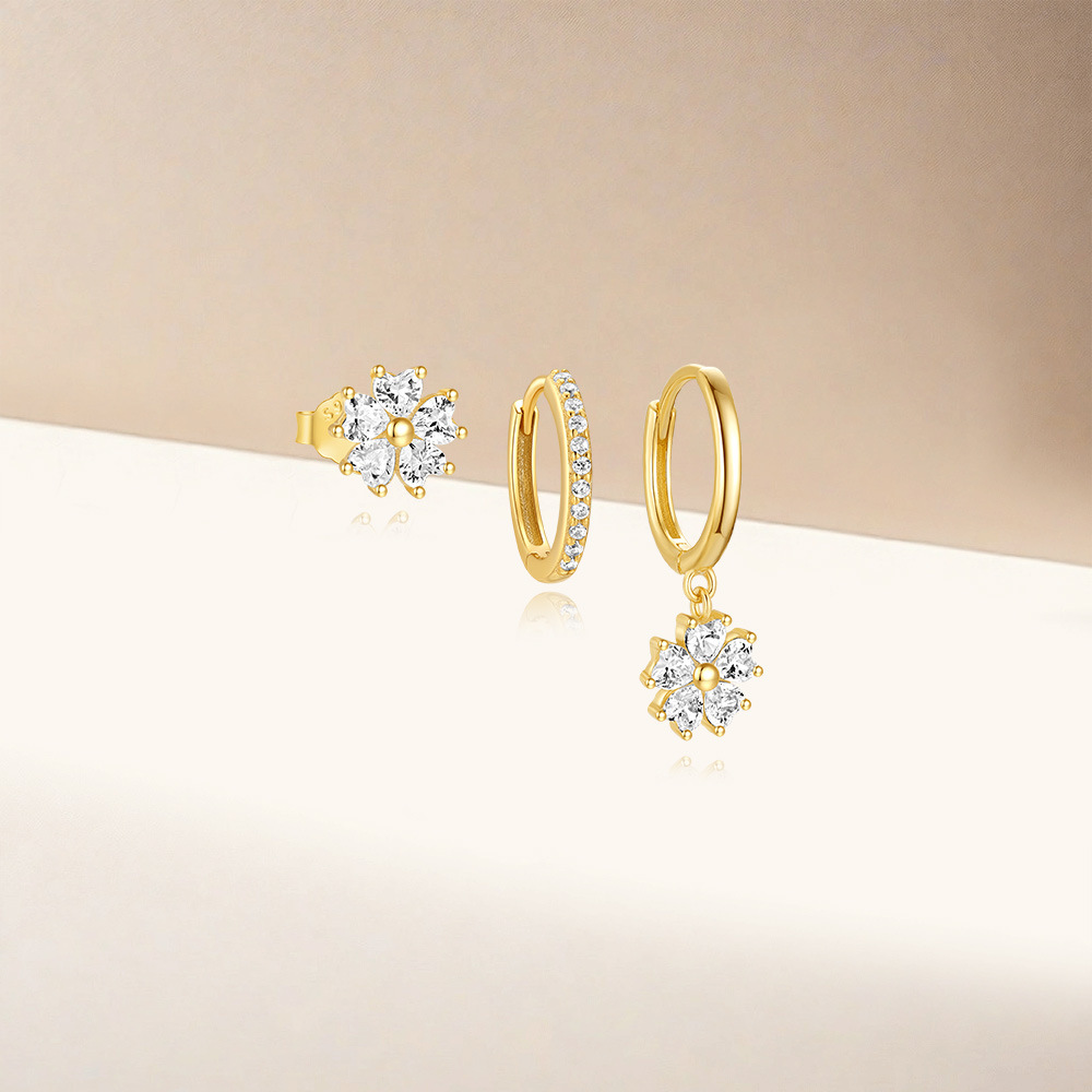 Women's Gender 925 Sterling Silver Zircon Flower Rings Earrings Necklace