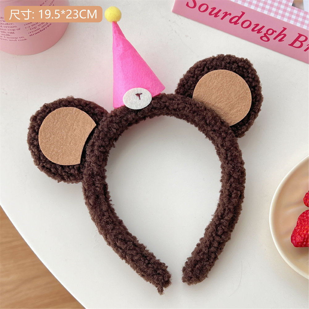 Nueva diadema de felpa de orejas de oso con lazo lindo, diadema de cara superior de cráneo alto para niña, accesorios para el cabello de todo fósforo de primavera y verano