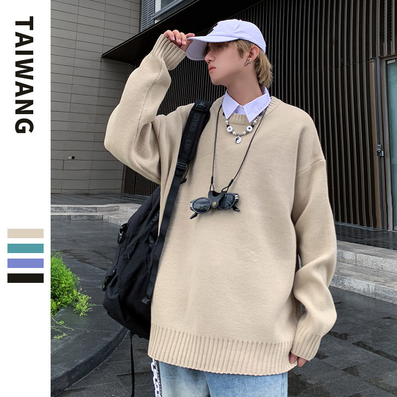Vêtements pour hommes Pull à la mode pour hommes 2024 automne et hiver nouveau pull tricoté pour hommes adolescents pull à épaules inclinées de couleur unie_voghion.com