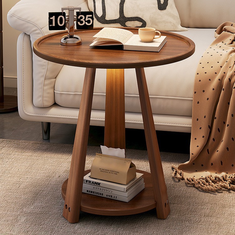 Madera maciza pequeña mesa redonda sofá mesa auxiliar moderna simple portátil pequeña mesa de café sala de estar balcón pequeña mesa de té estante de almacenamiento