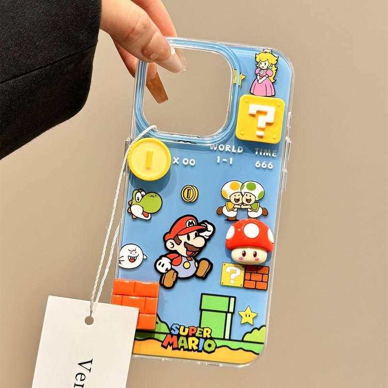 大穴立体キノコマリオチェーン付きiPhone17promax/Apple15/14用スマホケース（女性向け）|undefined