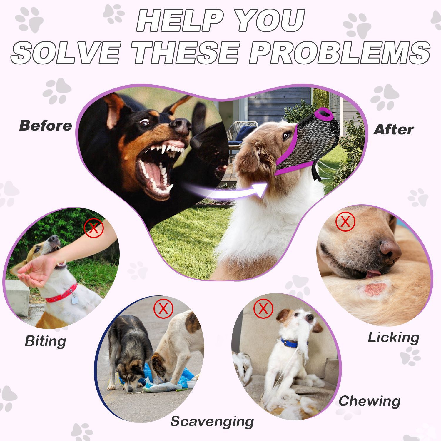 Máscara de boca para mascotas y perros, máscara de boca para evitar la comida, máscara de boca para evitar la llamada, rejilla de respiración para evitar lamer la boca, respiración ligera y portátil