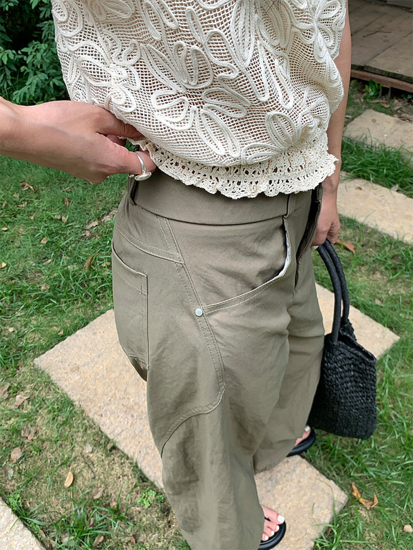 Huang Zheng 韓国スタイルカジュアルオーバーオール女性の夏多用途ルーズドレープストレートワイドレッグスポーツパンツ 520708|undefined