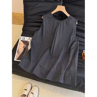 Korean Style High-End and Super Nice Vest Vest for Women's Summer Outer Wear Design A-Line Stripesd Shirt Sleeveless Top
