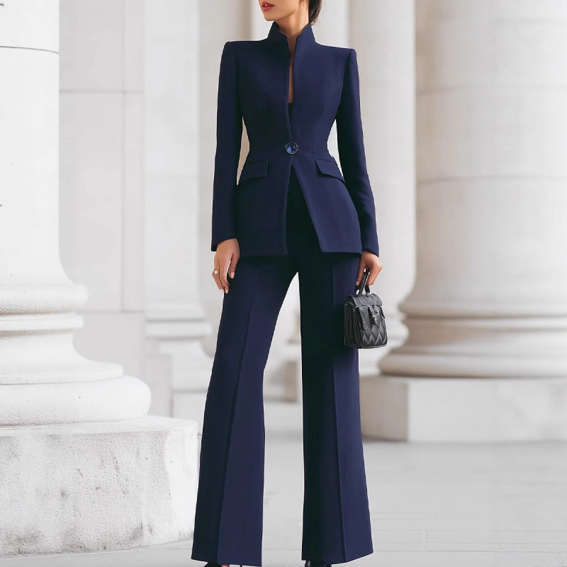 2026 European and American Women's Fashion Long-Sleeve Solid Color Pocket Single-Button Blazer and Suit Pants Two-Piece Professional Suit Set 2026 European and American Women's Fashion Long-Sleeve Solid Color Pocket Single-Button Blazer and Suit Pants Two-Piece Professional Suit Set