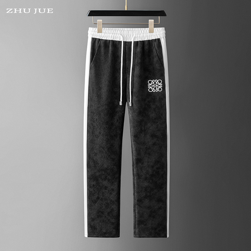 European Style Light Luxury Men's Autumn and Winter New Tie-Dye Color-Blocking Casual Long Pants for Young Men with Personalized Embroidery Straight-Leg Pants