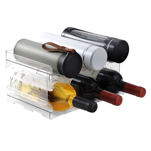 Plastic Transparent Wine Storage Rack for Home Use, Stackable Cabinet Water Bottle Storage Box, Cup Holder, Detachable and Foldable Storage