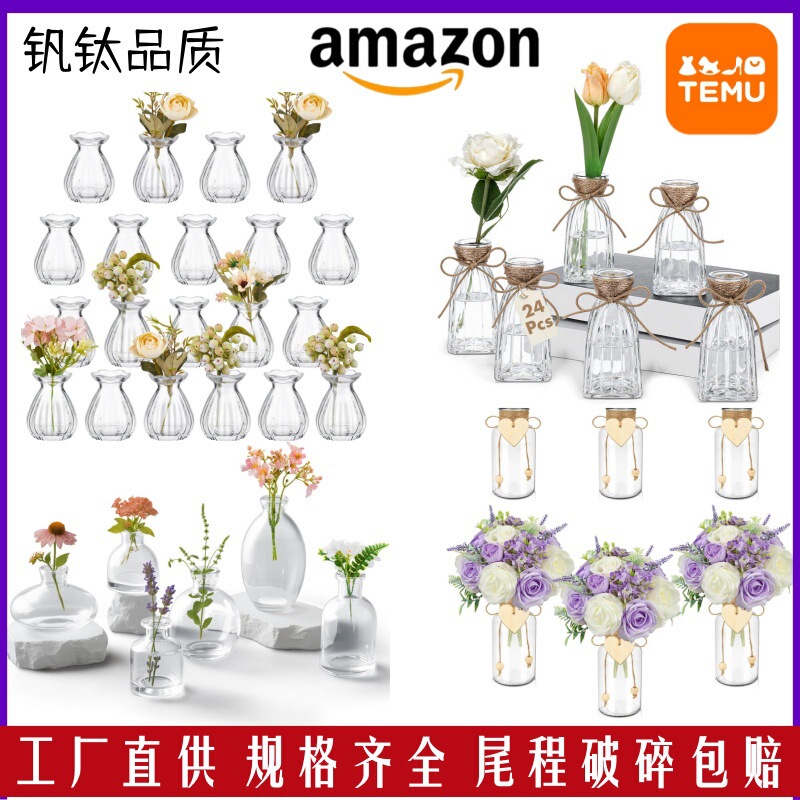 Cross-Border Special Supply of Hemp Rope Hyacinth Glass Vase Home and Wedding Table Center Small Vase Flower Arrangement Decorative Ornaments