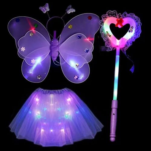Children's angel glowing butterfly wings back decoration toy little girl magic wand performance fairy princess pink dress