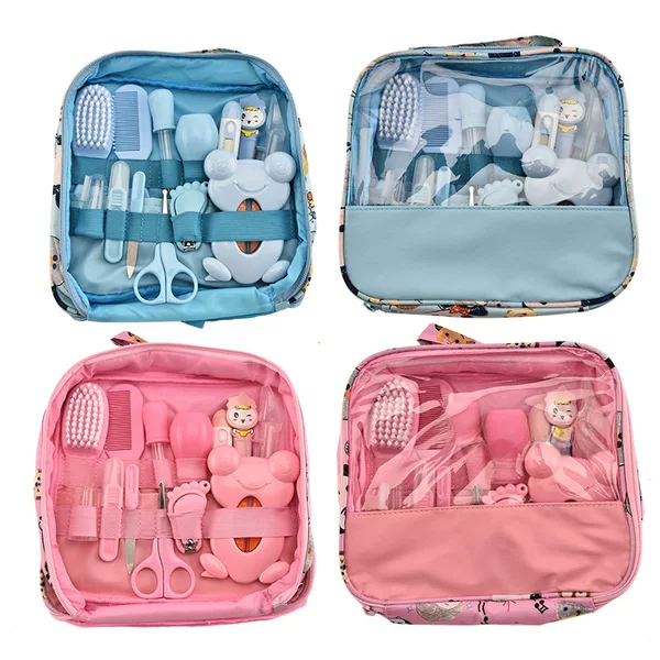 Baby Care Bag 13-Piece Set Baby Nasal Aspirator Nail Scissors Cartoon Set Daily Cleaning Supplies Care Bag