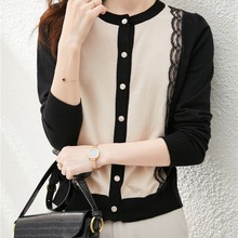 实拍 针织衫开衫女毛衣春季2025新款潮蕾丝小外套春秋款韩版上衣