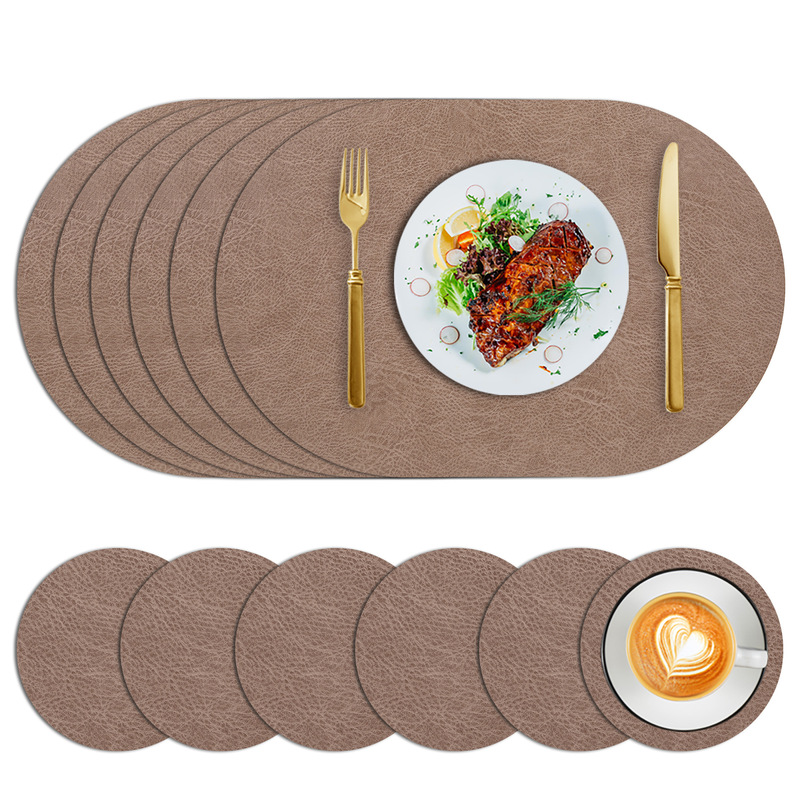 Cross-border Oval Leather Placemat French Retro Craft Two-color Dining Table Insulation Mat Hotel Home Creative Coaster