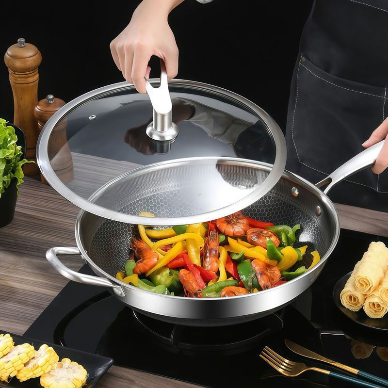 凹面电磁炉专用316不锈钢不粘炒锅家用炒菜锅可用钢铲不粘锅炒锅|undefined