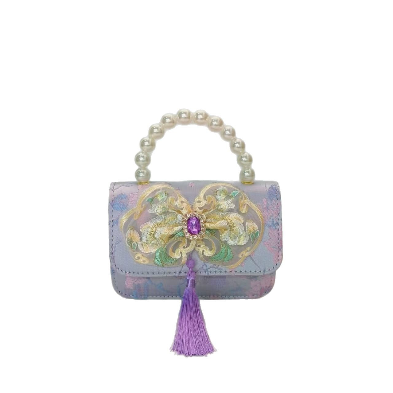 Nuevo estilo chino bolso infantil bolso de perla bolso de mano niña pequeña bolso de cambio accesorios bolso de cadena bolso de arco bolso pequeño