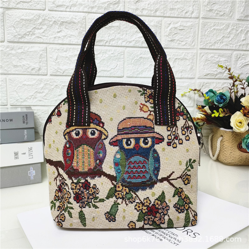 2024 nuevo color de doble cara de dibujos animados de punto bolsa de lona textura de comercio exterior mamá bolsa de compras monedero móvil