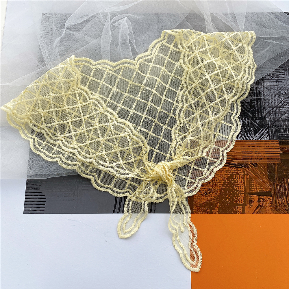 20g Weight Silk Scarf Classification Travel Occasion Lace Material Lattice Pattern Unisex Gender Sweet Style White, Green, Yellow, Black Color Retro Lattice Lace Triangle Small Silk Scarf 9