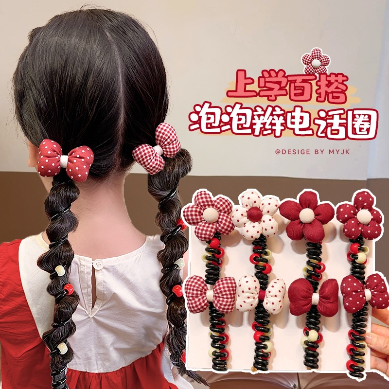 Flores coreanas línea telefónica anillo de cabello princesa cabello de cola de caballo no lastimar tocado de cabello chica onda roja punto de cabello