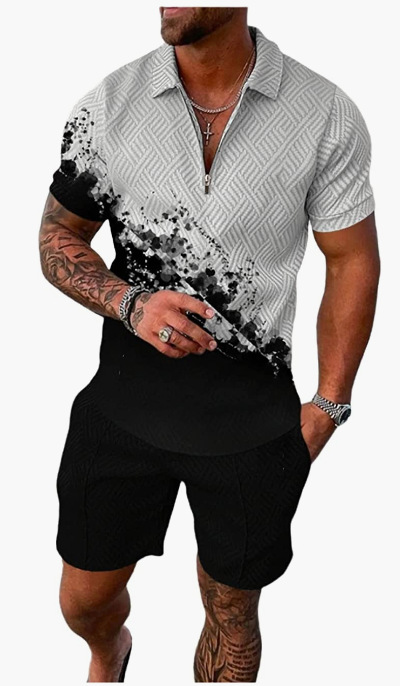 Nuevo europeo y americano transfronterizo de los hombres 3 Polo camisa traje de solapa de manga corta Jersey casual camiseta de los hombres de una sola pieza de entrega