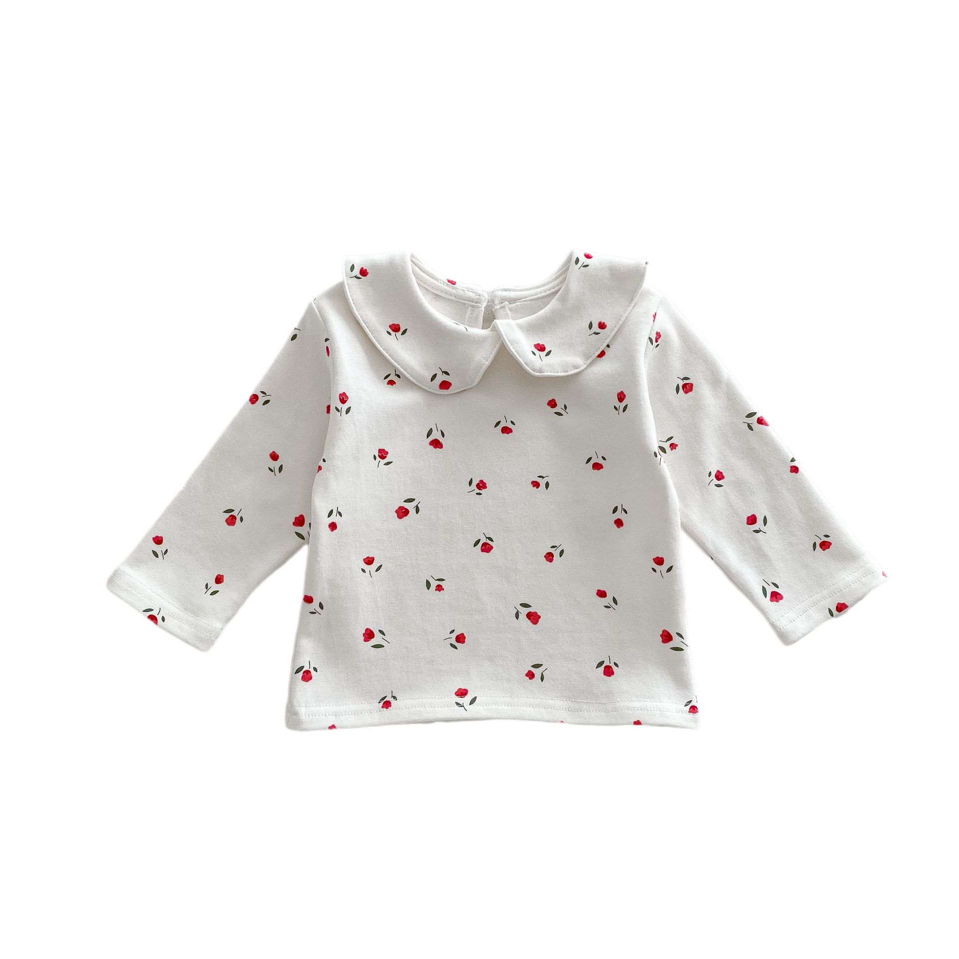 2023 otoño ropa infantil niña bebé muñeca collar bottoming camisa recién nacido floral conejo impreso camiseta superior