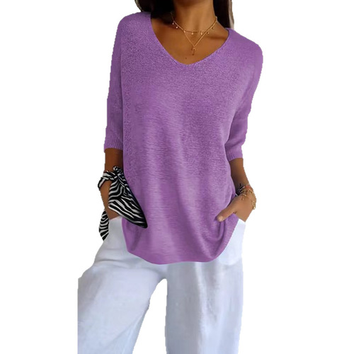 European and American knitted sweater casual sweater multi-color basic style slimming V-neck solid color knitted sweater women's base