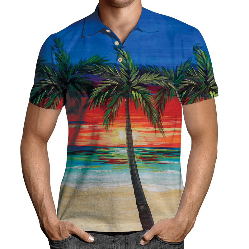 2023 Novo Pulôver de Manga Curta com Gola Impressa 3D Múltipla Casual Camiseta Polo Masculina Botão_voghion.com