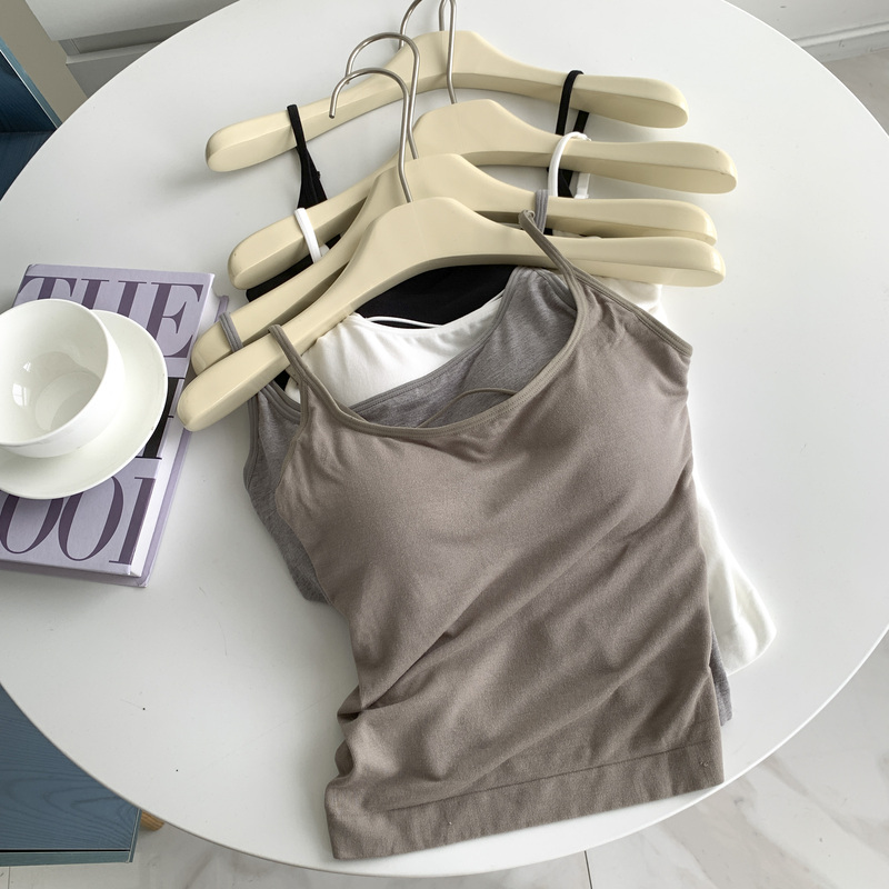 Women's 25 Summer and Autumn Mulberry Silk Care Integrated Cup Vest with Chest Pad, Adjustable Slim Fit Sports Tank Top