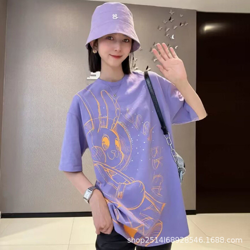 Gejia Shopping Mall New 2024 Summer Fashion Korean Style Loose Letter Cartoon Printed Short Sleeve T-Shirt 1300865 Women Gejia Shopping Mall New 2024 Summer Fashion Korean Style Loose Letter Cartoon Printed Short Sleeve T-Shirt 1300865 Women