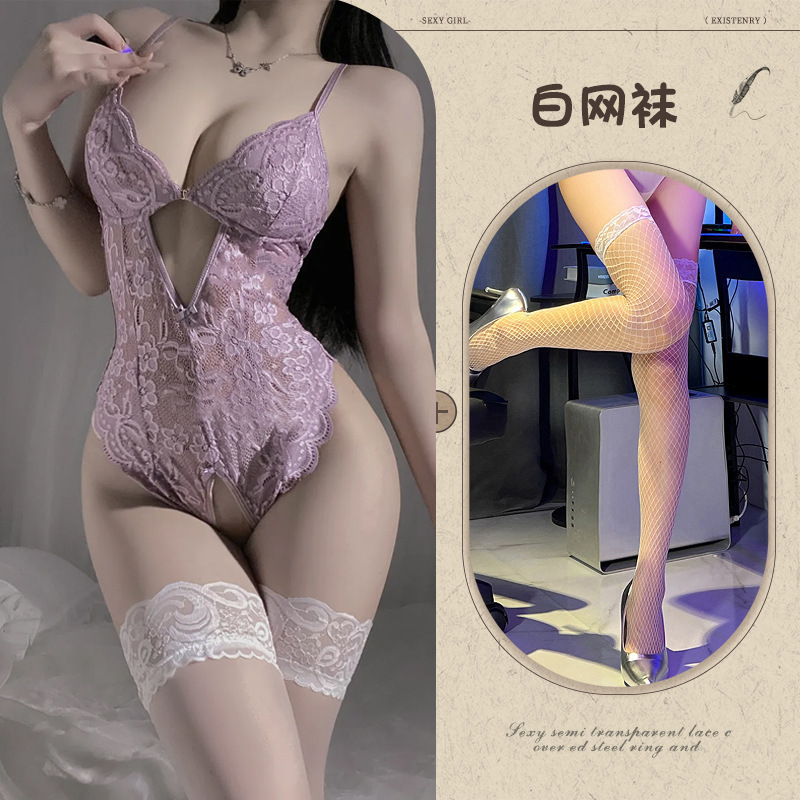 보라색 + 흰색 망사 스타킹