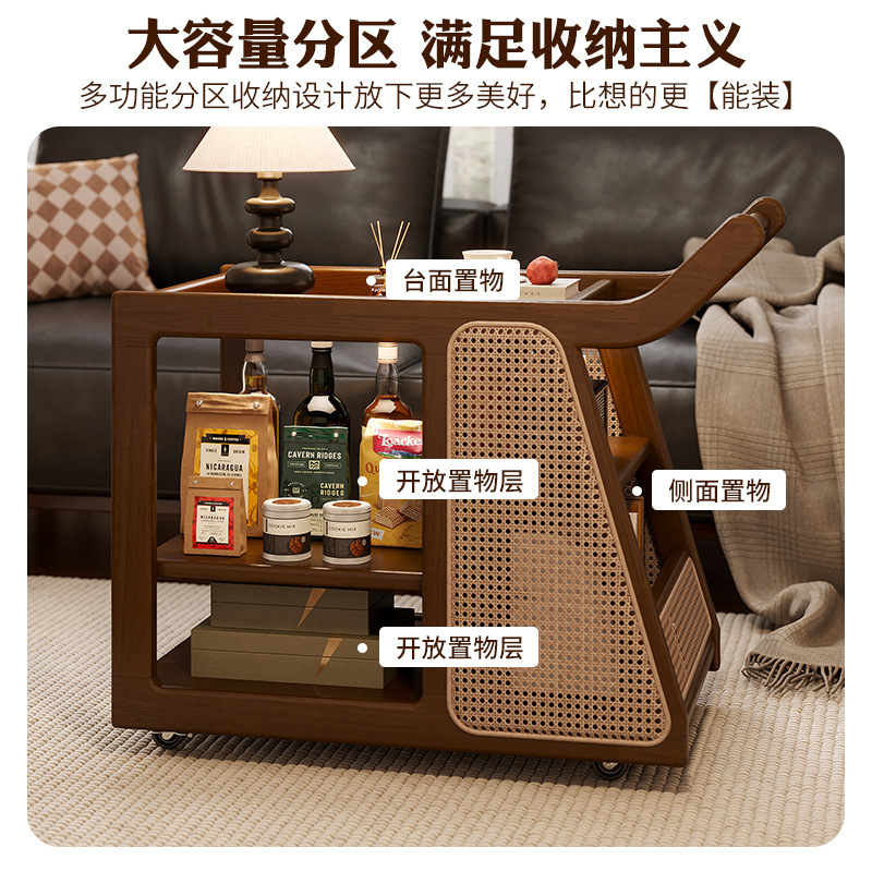 Sofá de madera, carrito pequeño, armario lateral de sofá, almacenamiento lateral, sala de estar, autobús comedor, mesa de centro móvil