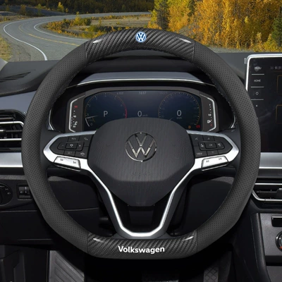 Cc Handle Cover, Steering wheel cover - d-type-carbon-fiber-pattern-breathable-holes-black-default