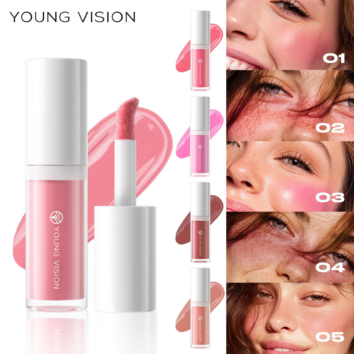 Young Vision 5-Color Matte Liquid Blush Silky Natural Blush Eyeshadow Lipstick All-In-One Liquid Blush