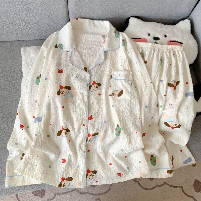 工厂直销云朵棉新款睡衣女长袖长裤开衫翻领卡通大码家居服套装|undefined