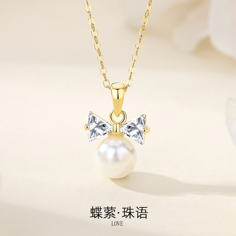 S925 collar de perlas de plata esterlina lazo collar de estilo de lujo ligero collar largo de alta gama lujo ligero nicho