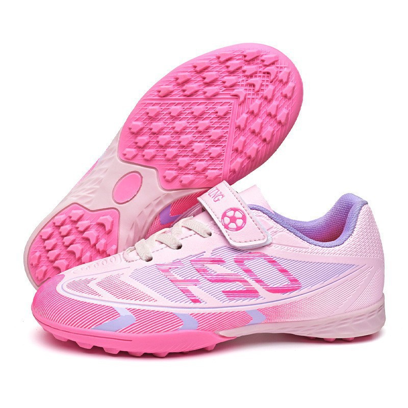 Zapatos de Fútbol Infantil con Velcro de Suela de TPU y Caucho con Amortiguación para Césped