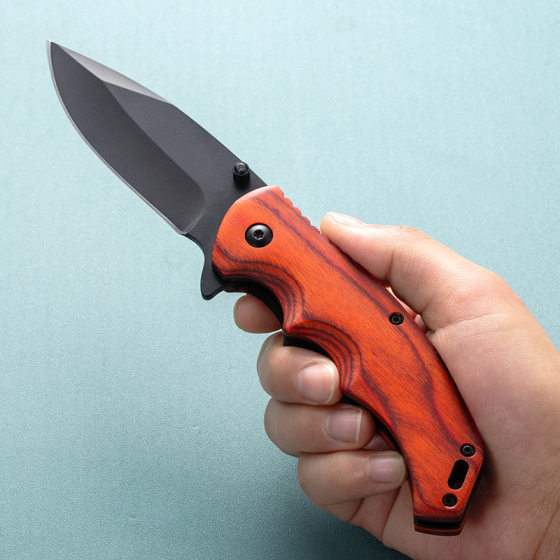 Factory Direct sale solid wood outdoor mini folding knife high hardness self-defense folding knife camping convenient multi-function knife